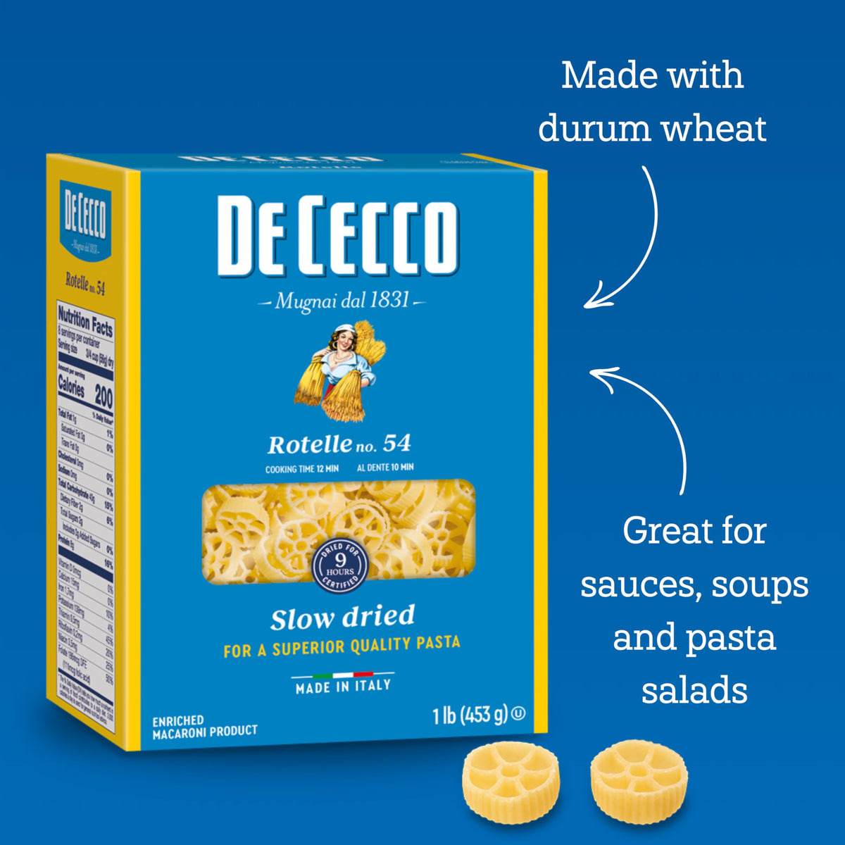 De Cecco Rotelle No. 54 Pasta – 16 oz, Pack of 5 | Bronze-Dried Durum Wheat, Authentic Italian