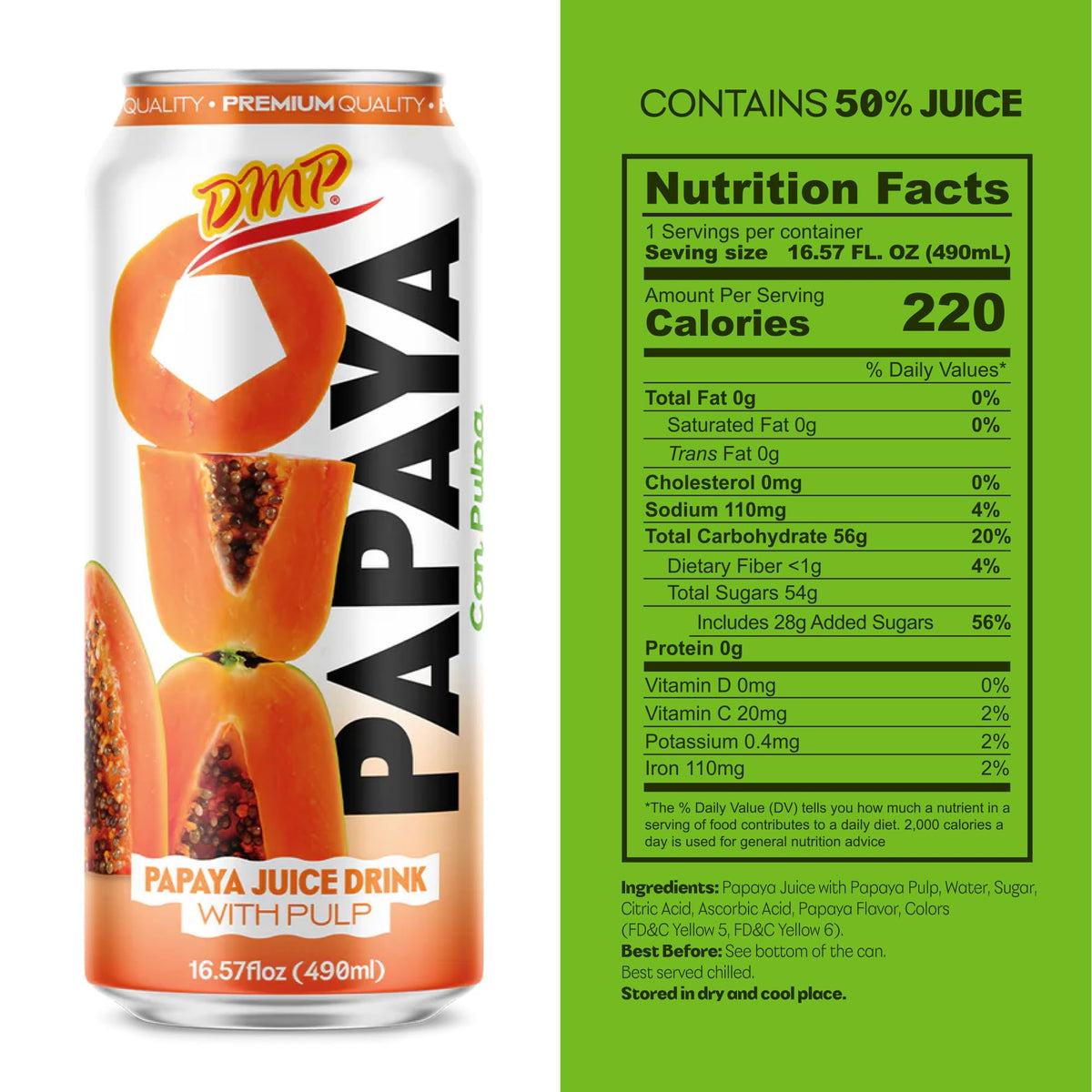 De Mi Pais Papaya Juice with Pulp – Premium 16.57 Fl Oz, 6-Pack