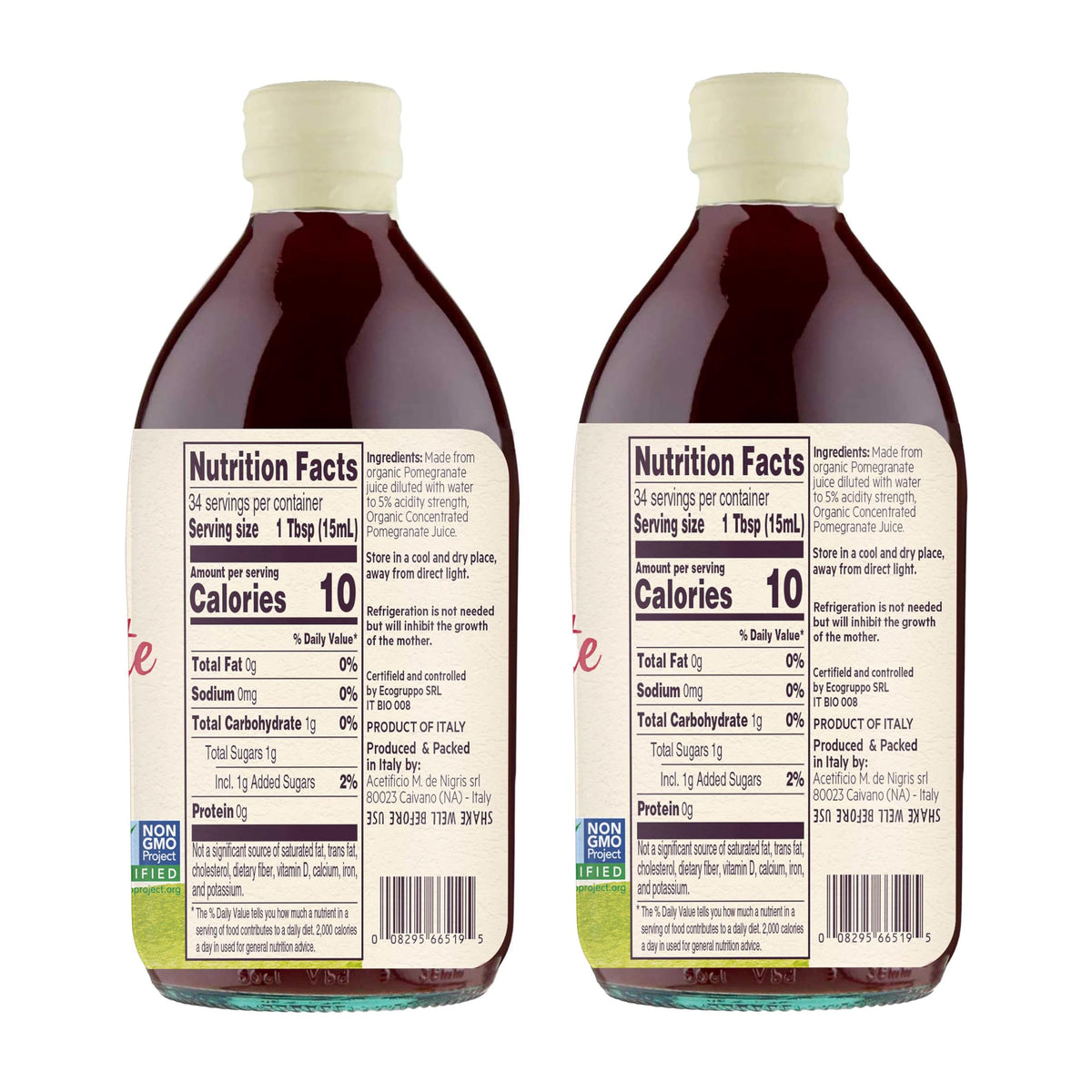 De Nigris Organic Pomegranate Vinegar – Raw & Unfiltered, 16.9 oz Pack of 2 | Pomegranate Vinegar with Mother