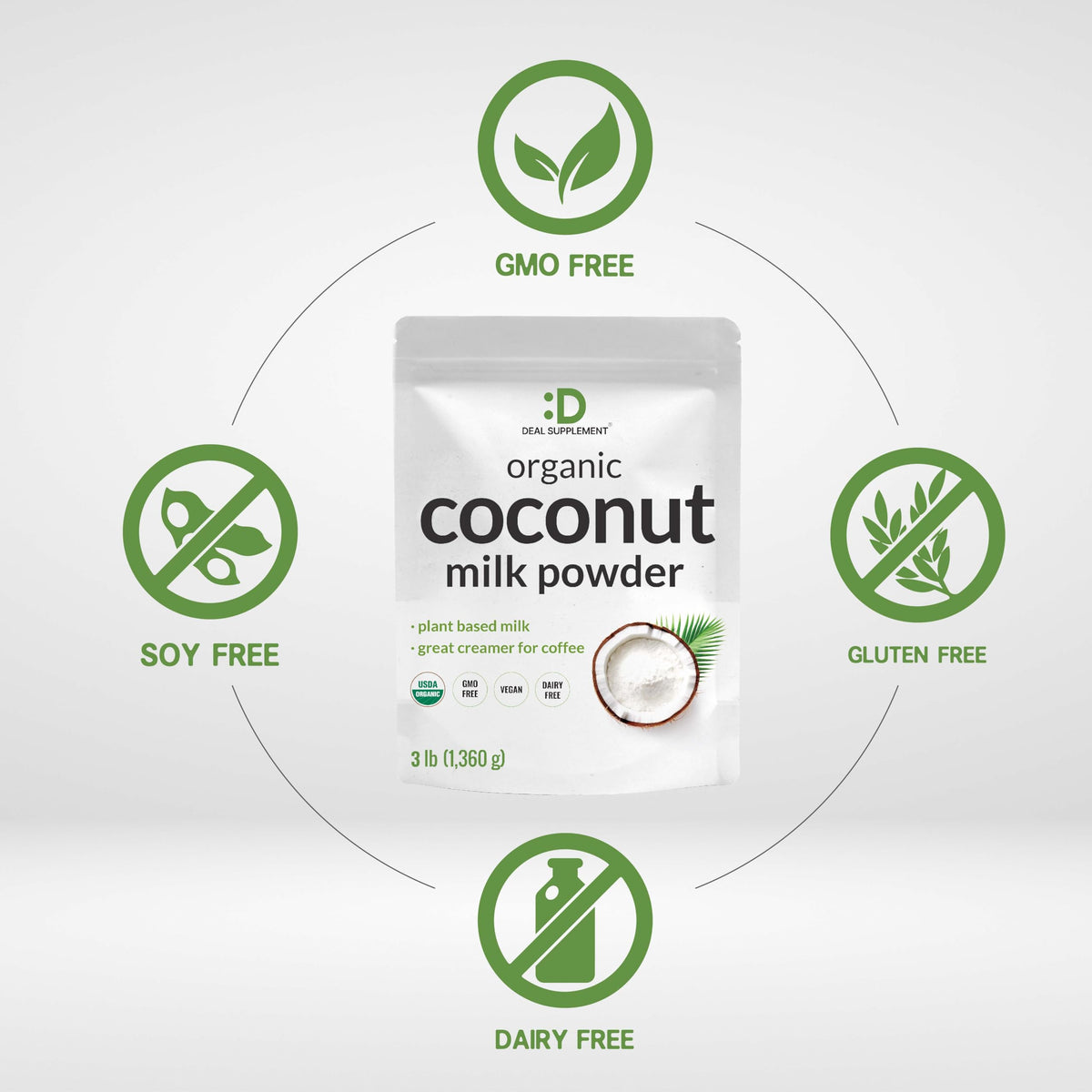Deal Supplement Unsweetened Organic Coconut Milk Powder - 3lbs Dairy Free Creamer, Sugar Free, Keto, Non-GMO