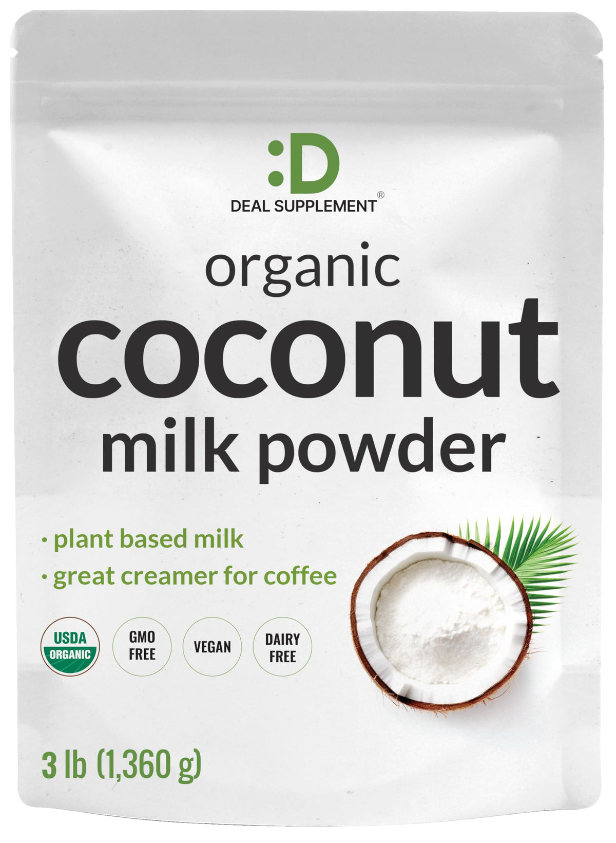 Deal Supplement Unsweetened Organic Coconut Milk Powder - 3lbs Dairy Free Creamer, Sugar Free, Keto, Non-GMO
