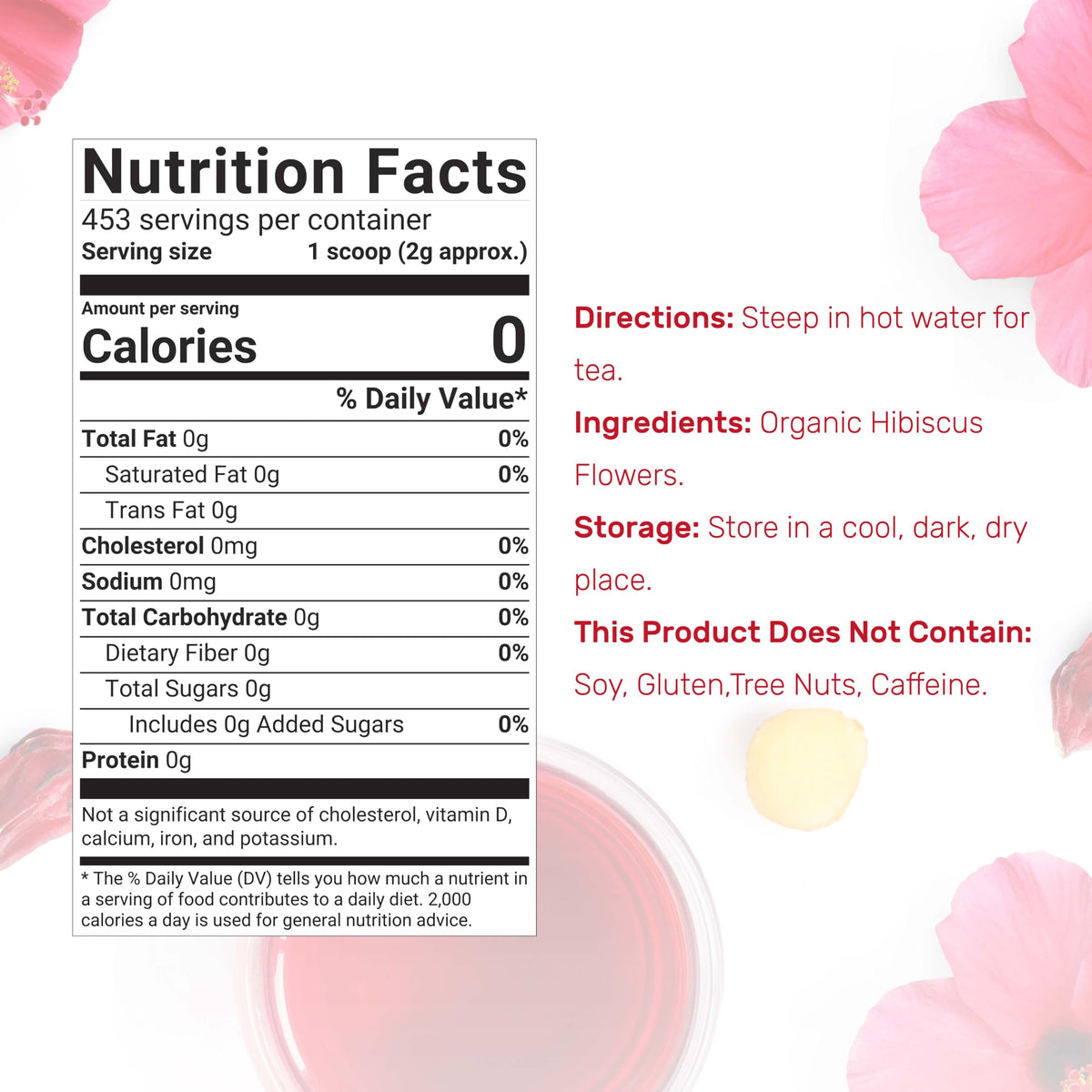 DEAL SUPPLEMENT Dried Organic Hibiscus Flowers – 2 lb, Cut & Sifted, Caffeine Free, Non-GMO