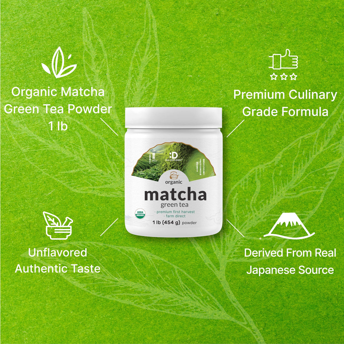 DEAL SUPPLEMENT Organic Matcha Green Tea Powder – 1 lb, First Harvest Culinary Grade, Japanese Sourced Cafe Mix, Zero Sugar, Keto, Non-GMO, Vegetarian