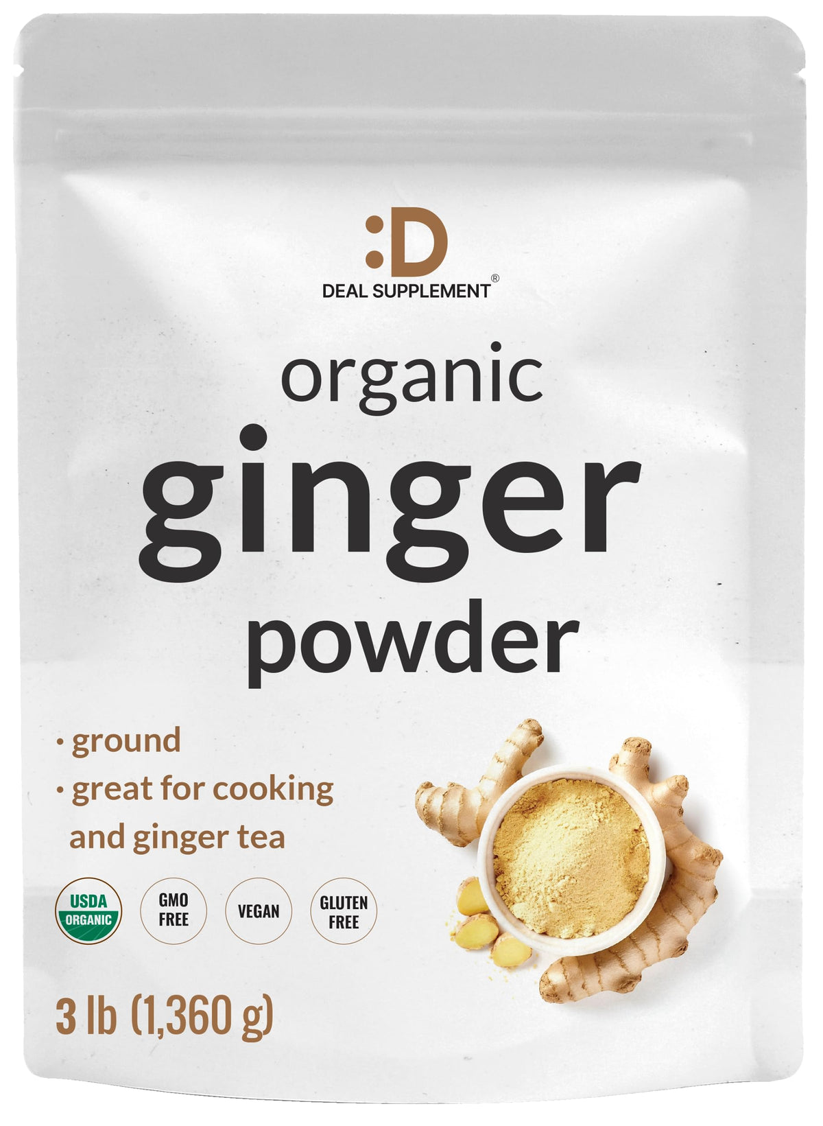 DEAL SUPPLEMENT Organic Fresh Ginger Powder, 3lbs – Finely Ground, Non-GMO, Indian Origin