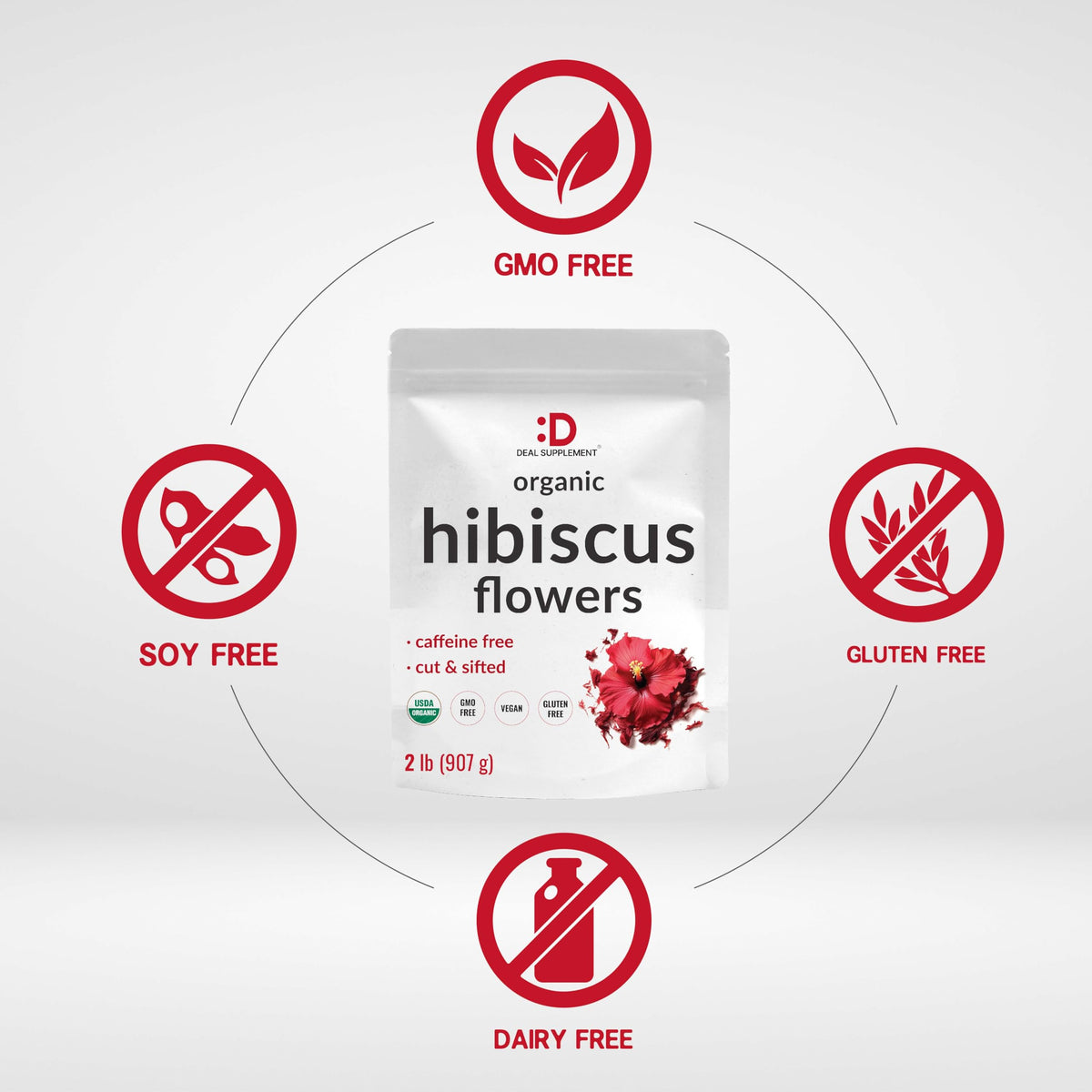 DEAL SUPPLEMENT Dried Organic Hibiscus Flowers – 2 lb, Cut & Sifted, Caffeine Free, Non-GMO