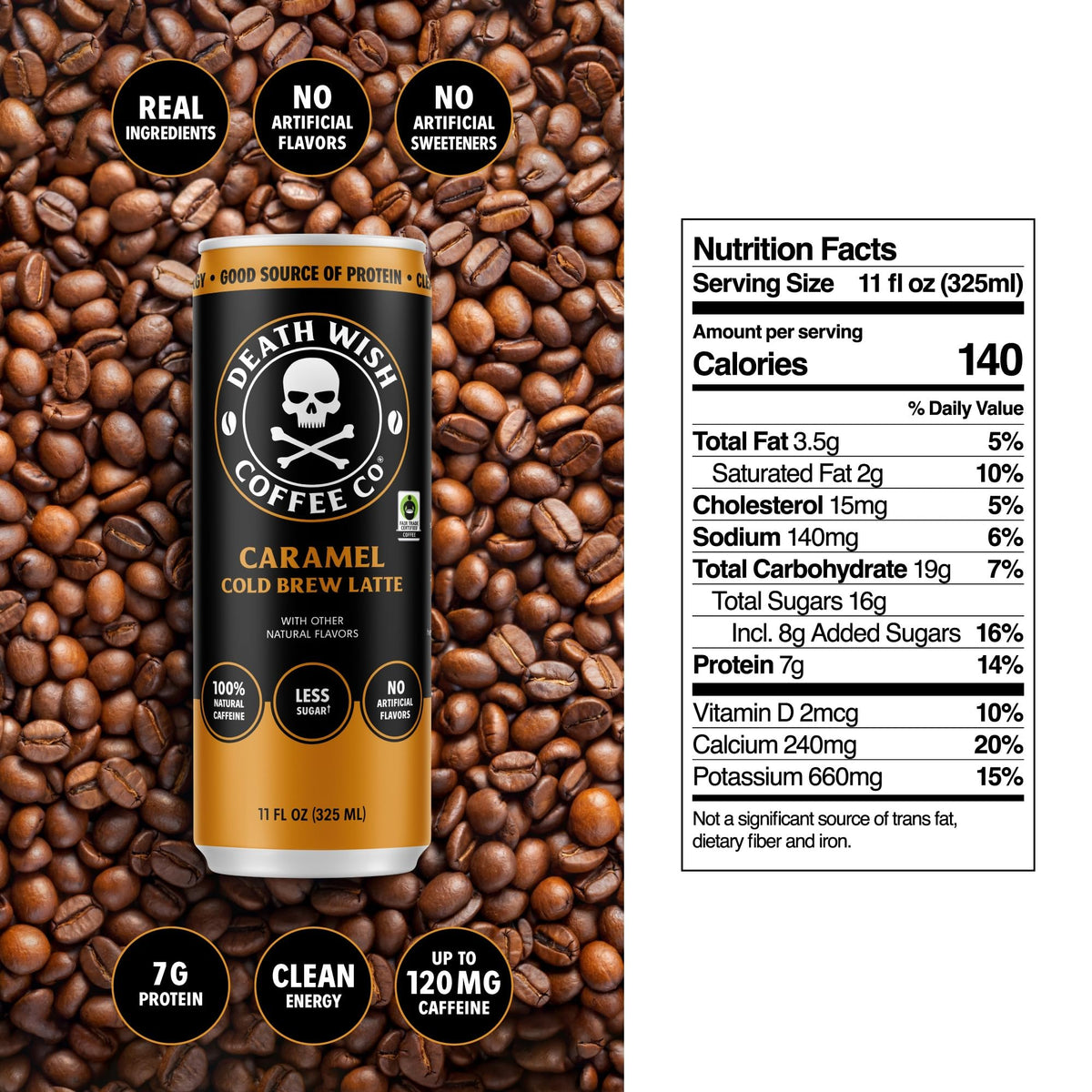 Death Wish Coffee Caramel Cold Brew Latte – 11 oz Can (Colombian, Fair Trade)