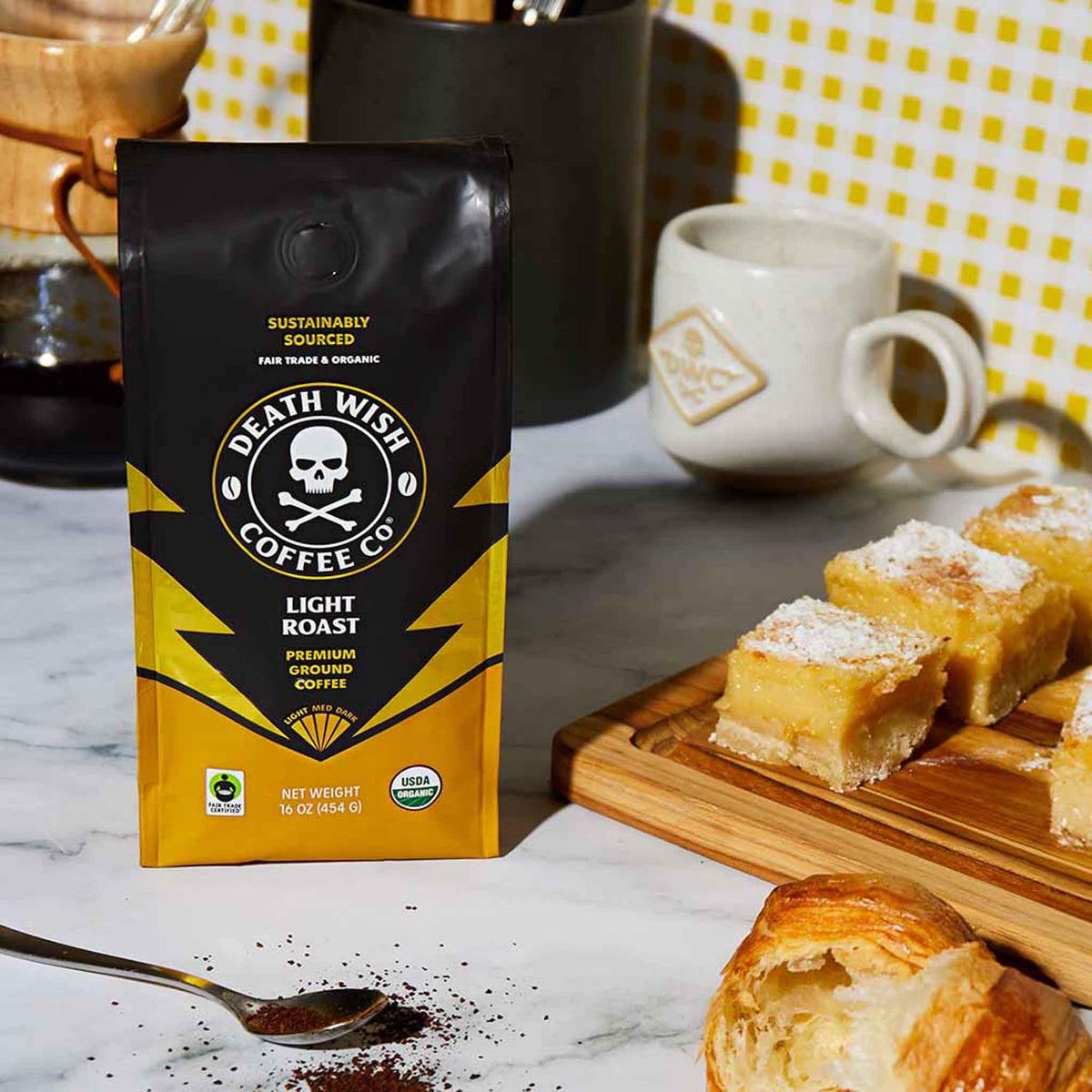 Death Wish Coffee Ground Light Roast – Organic & Fair Trade, 1 lb (Pack of 2)