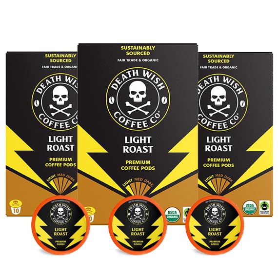 Death Wish Coffee Organic Light Roast Pods — Fair Trade, 30 Count