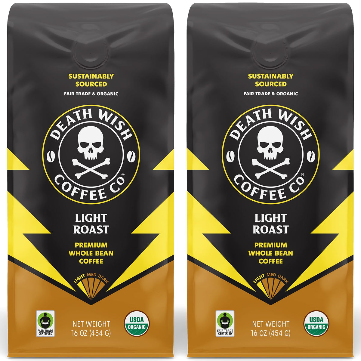Death Wish Coffee - Light Roast Whole Bean, Organic & Fair Trade (2 Pack)