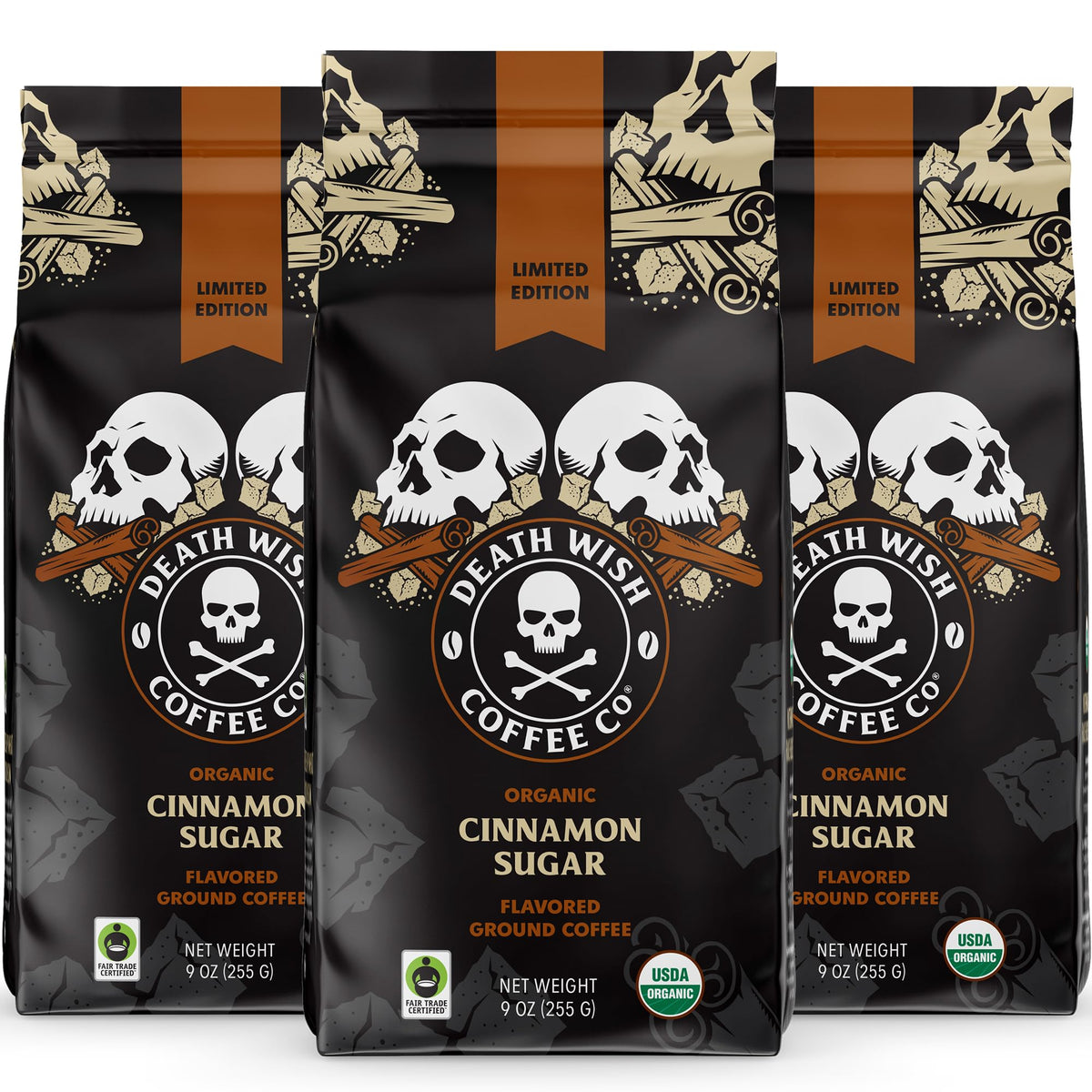 Death Wish Coffee - Organic Cinnamon Sugar Flavored Ground Coffee (27 oz)