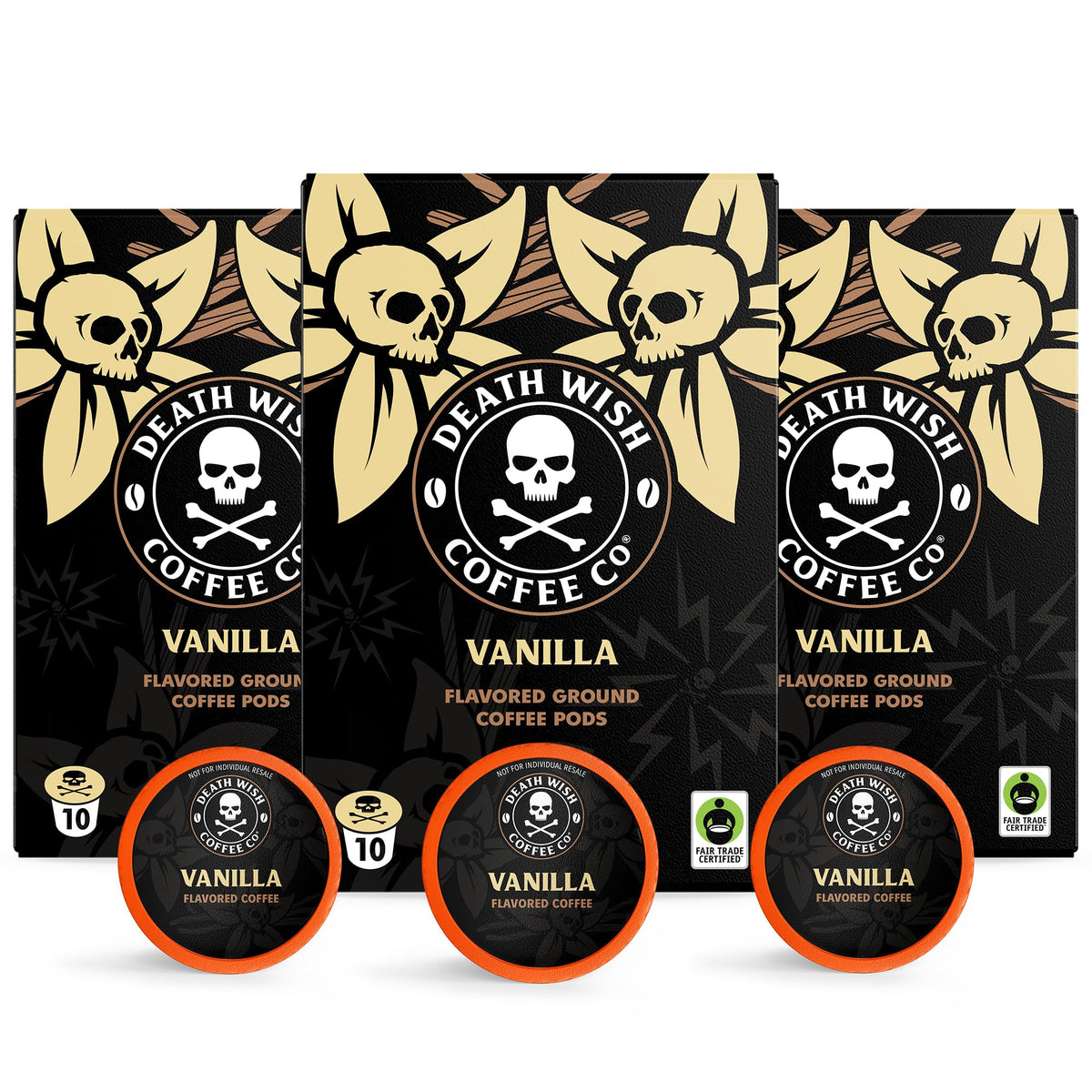 Death Wish Coffee Vanilla Single-Serve Pods (30 Count) – Bold Flavor, Fair Trade Arabica & Robusta