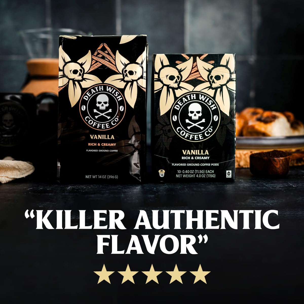 Death Wish Coffee Vanilla Single-Serve Pods (30 Count) – Bold Flavor, Fair Trade Arabica & Robusta