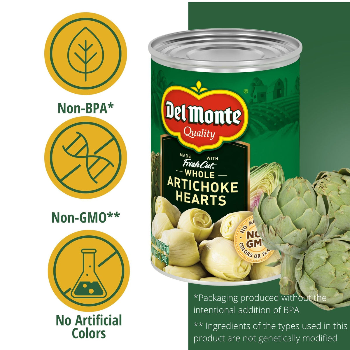 Del Monte® Whole Artichoke Hearts 14 oz Can, 12 Pack | Fresh Cut, Non-GMO