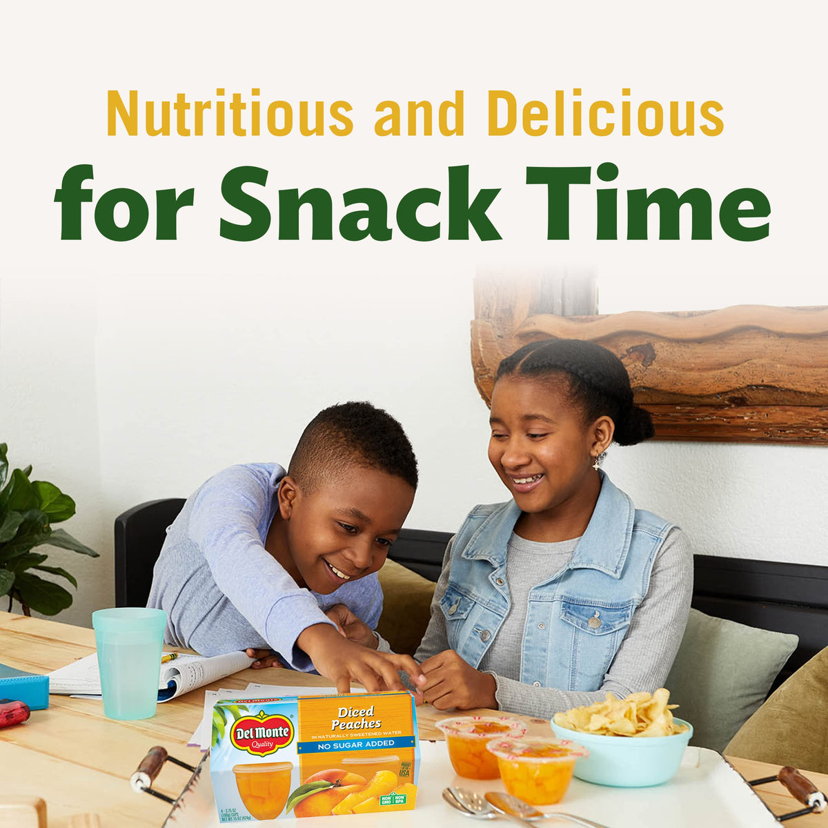 Del Monte No Sugar Added Diced Peaches Fruit Cup Snacks – 24 Cups (3.75 oz Each)
