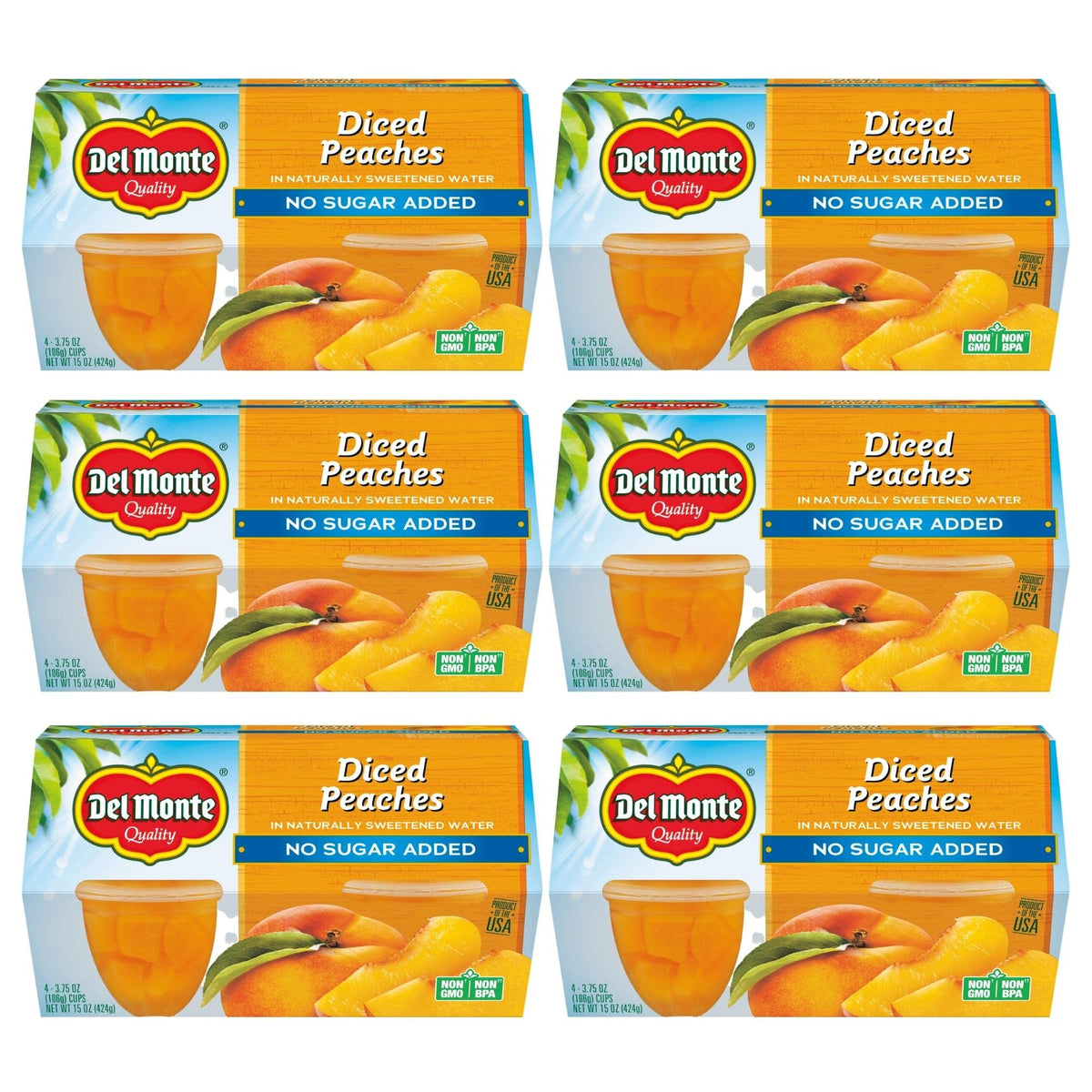 Del Monte No Sugar Added Diced Peaches Fruit Cup Snacks – 24 Cups (3.75 oz Each)