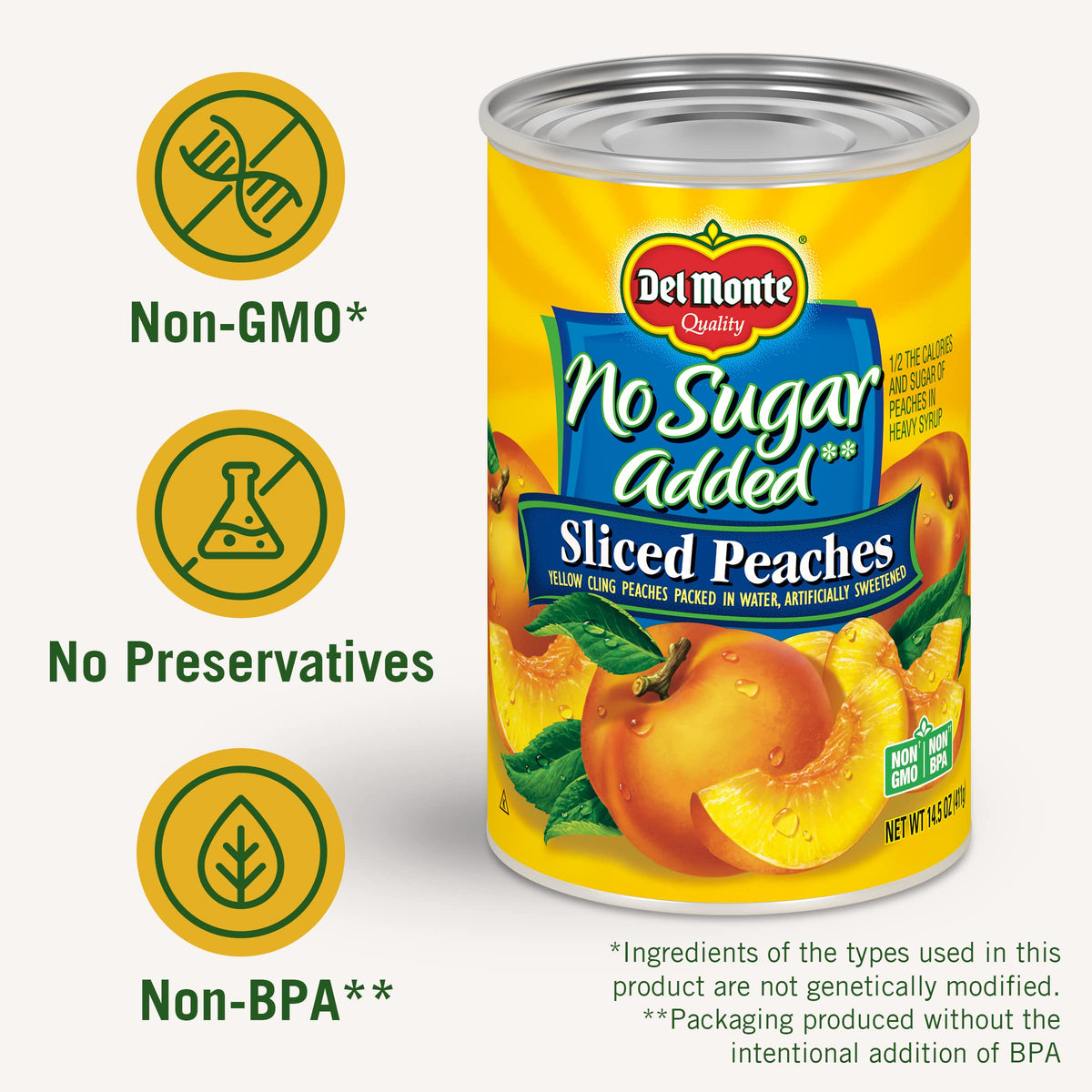 Del Monte No Sugar Added Yellow Cling Sliced Peaches – 6 Pack, 14.5 oz Cans