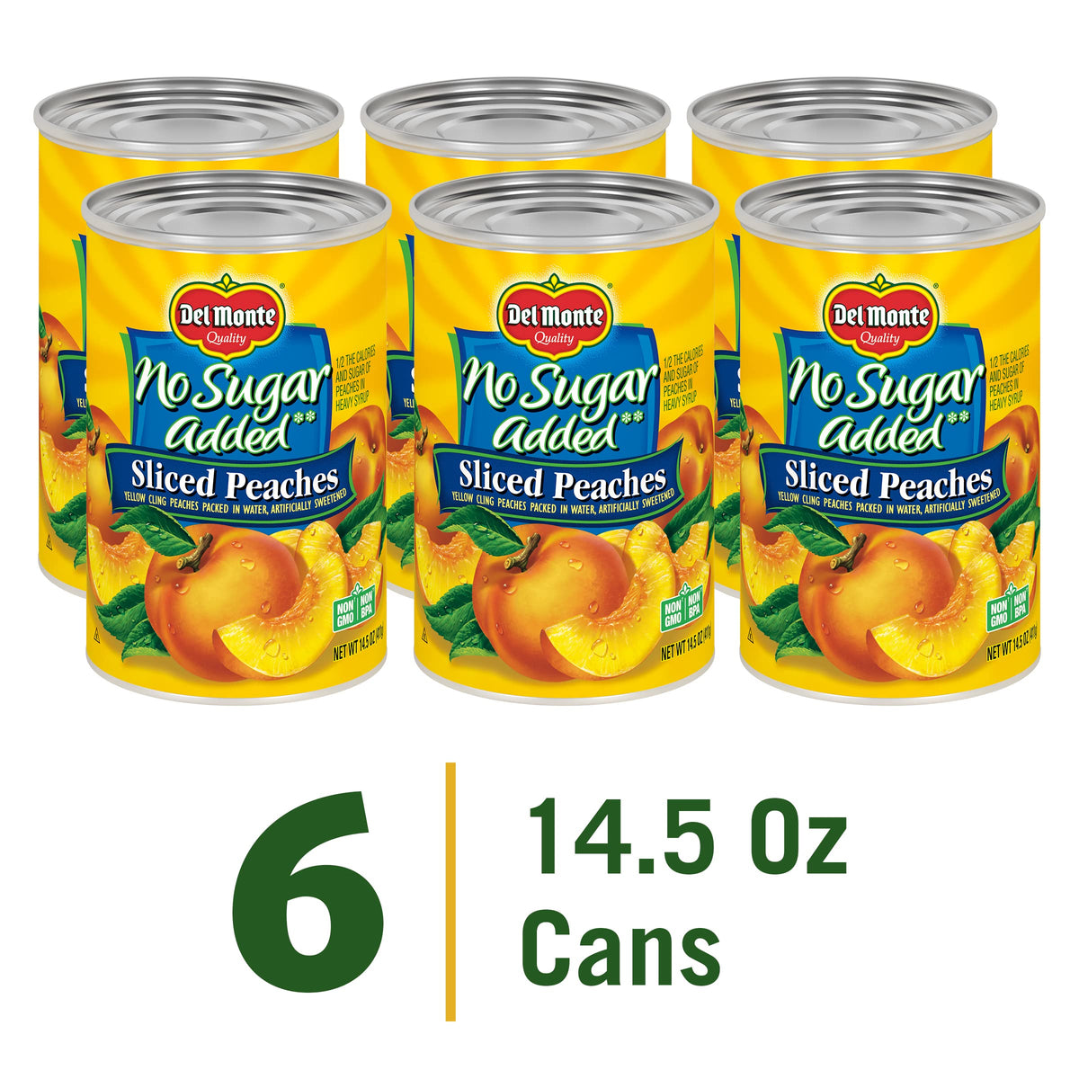 Del Monte No Sugar Added Yellow Cling Sliced Peaches – 6 Pack, 14.5 oz Cans