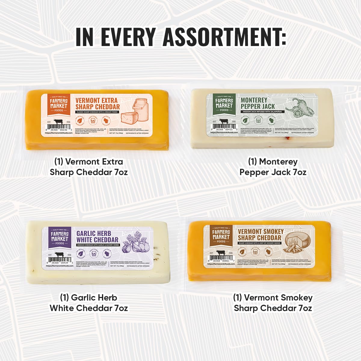 Deli Direct Wisconsin Cheese Gift Sets – Four 7oz Blocks, Gluten Free, Keto, Paleo, Low Sodium, Zero Sugar