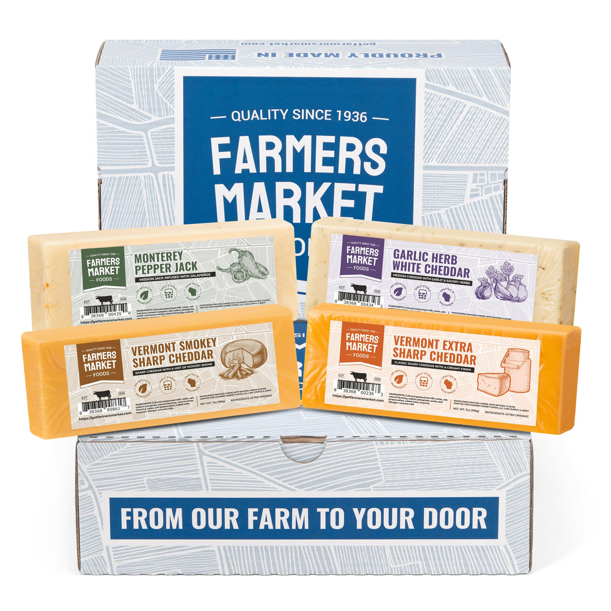 Deli Direct Wisconsin Cheese Gift Sets – Four 7oz Blocks, Gluten Free, Keto, Paleo, Low Sodium, Zero Sugar