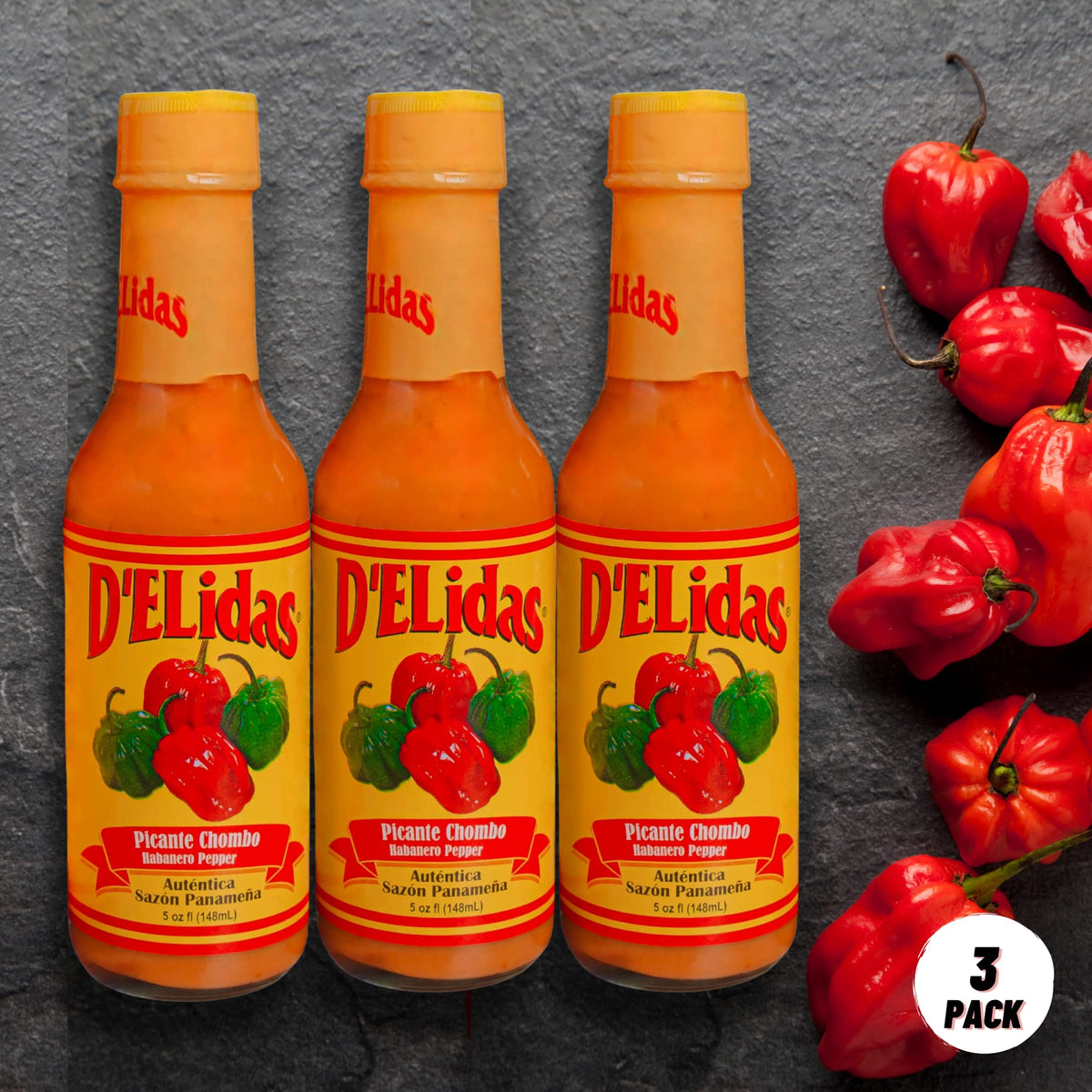 D'ELidas Habanero Hot Sauce – Natural, Non-GMO, Keto Friendly (3 x 5oz Pack)