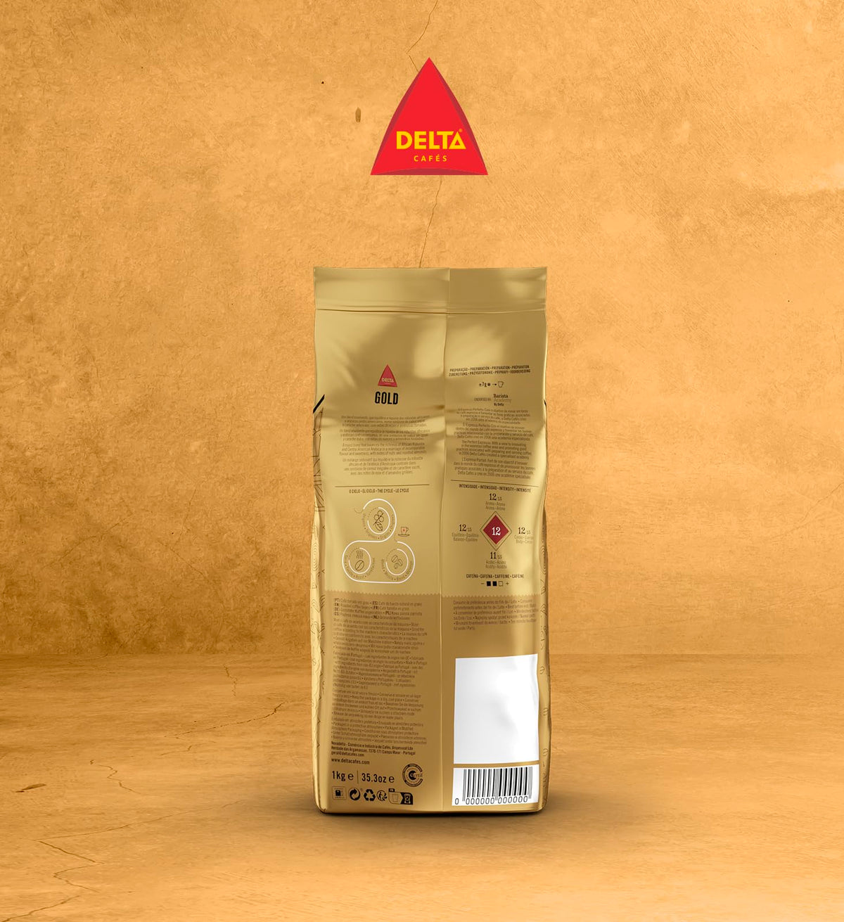 Delta Cafés Gold Whole Bean Coffee 1kg – Arabica-Robusta Blend, Cereal & Popcorn Notes, Intensity 12