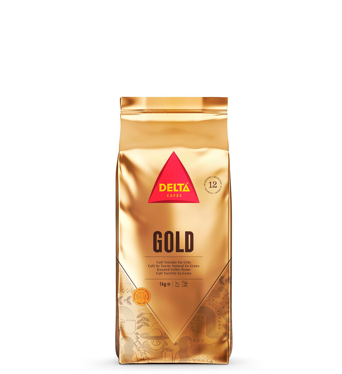 Delta Cafés Gold Whole Bean Coffee 1kg – Arabica-Robusta Blend, Cereal & Popcorn Notes, Intensity 12