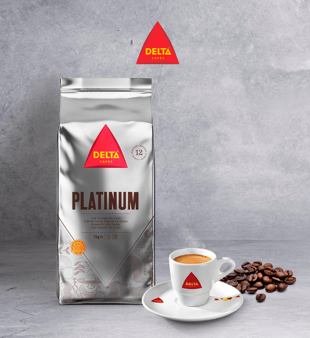 Delta Cafés Platinum Whole Bean Coffee 1kg/35.2oz | Intensity 12 Arabica & Robusta Blend
