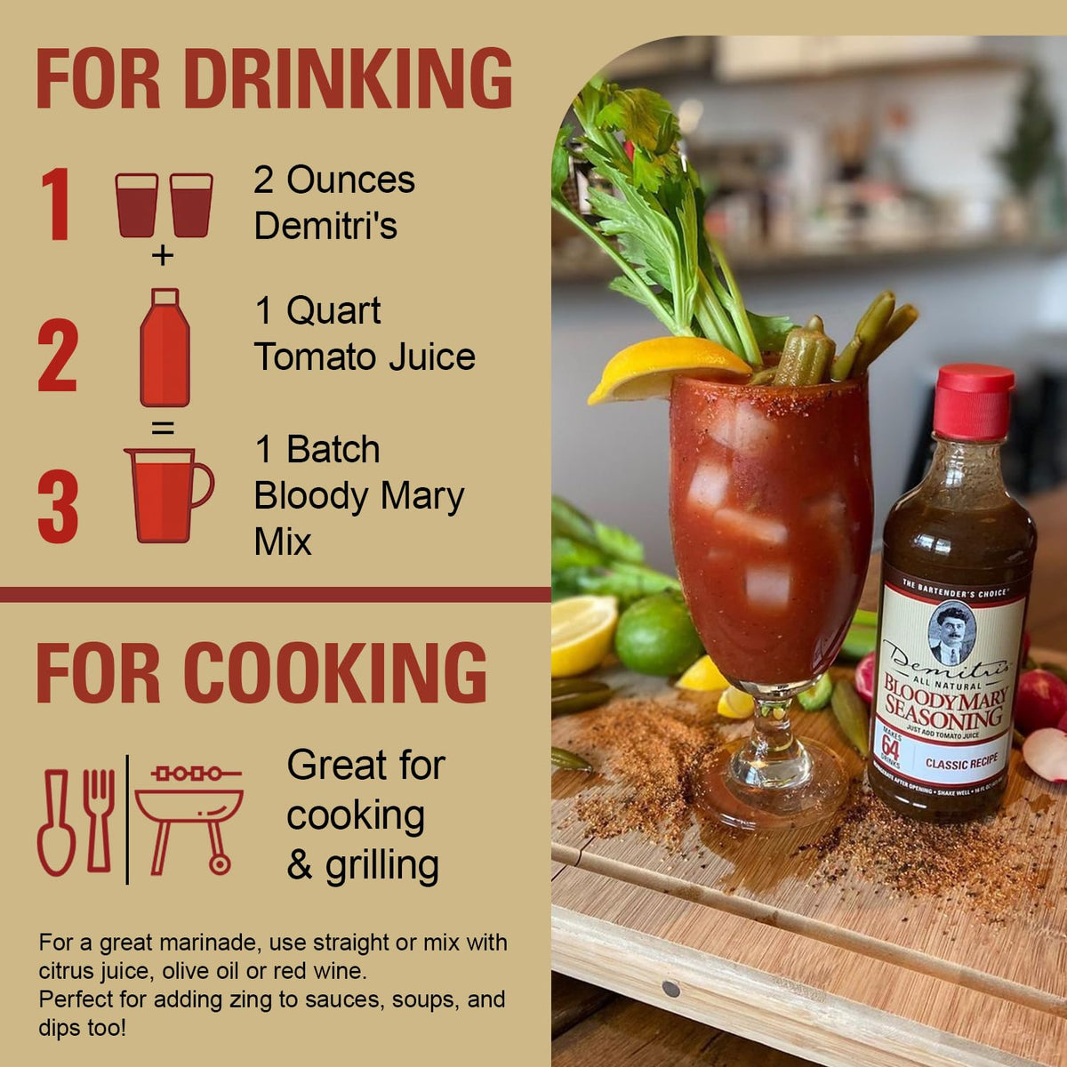 Demitri's Bloody Mary Seasoning Classic Recipe - 16oz Bottle (Pack of 2) | Bold Cocktail Flavor
