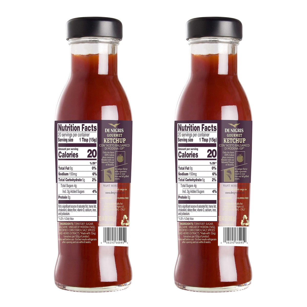 De Nigris Excellence Line - Gourmet Italian Ketchup with Balsamic Vinegar of Modena, 10.14 oz (Pack of 2)