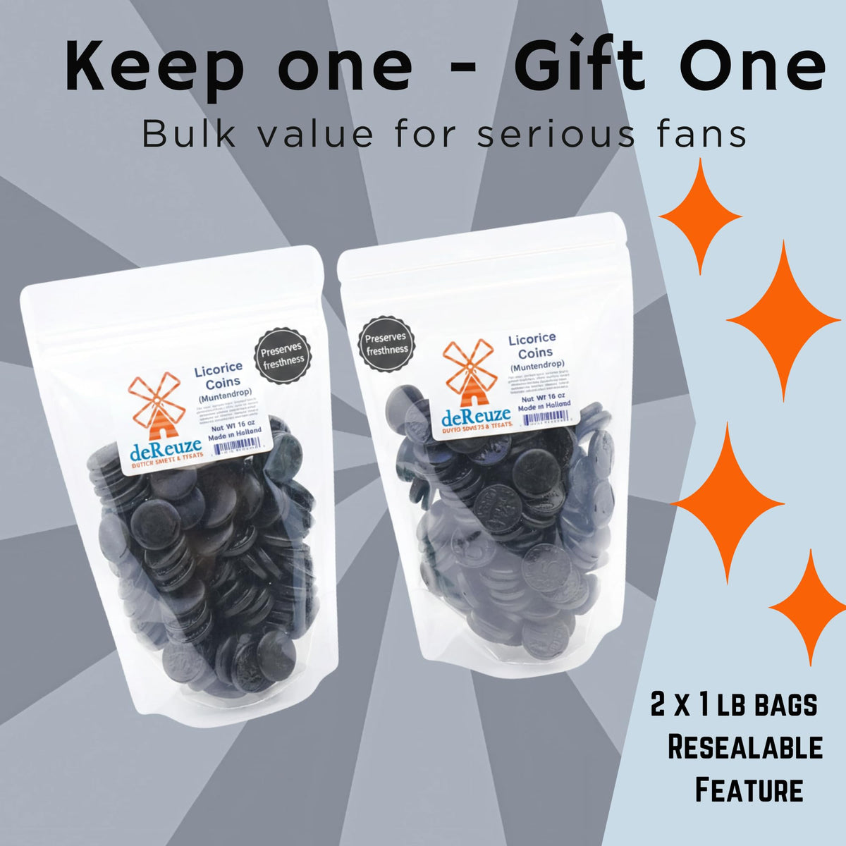 DEREUZE deReuze Black Licorice Candy – Authentic Dutch Coins, 2 x 1 lb Bulk Bags