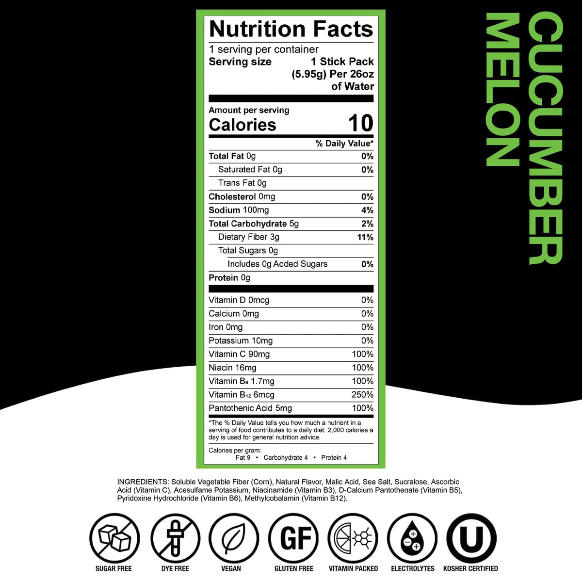Devotion HydroFLEX Water Flavoring Packets – Cucumber Melon, Sugar-Free with Vitamins – 12-Pack