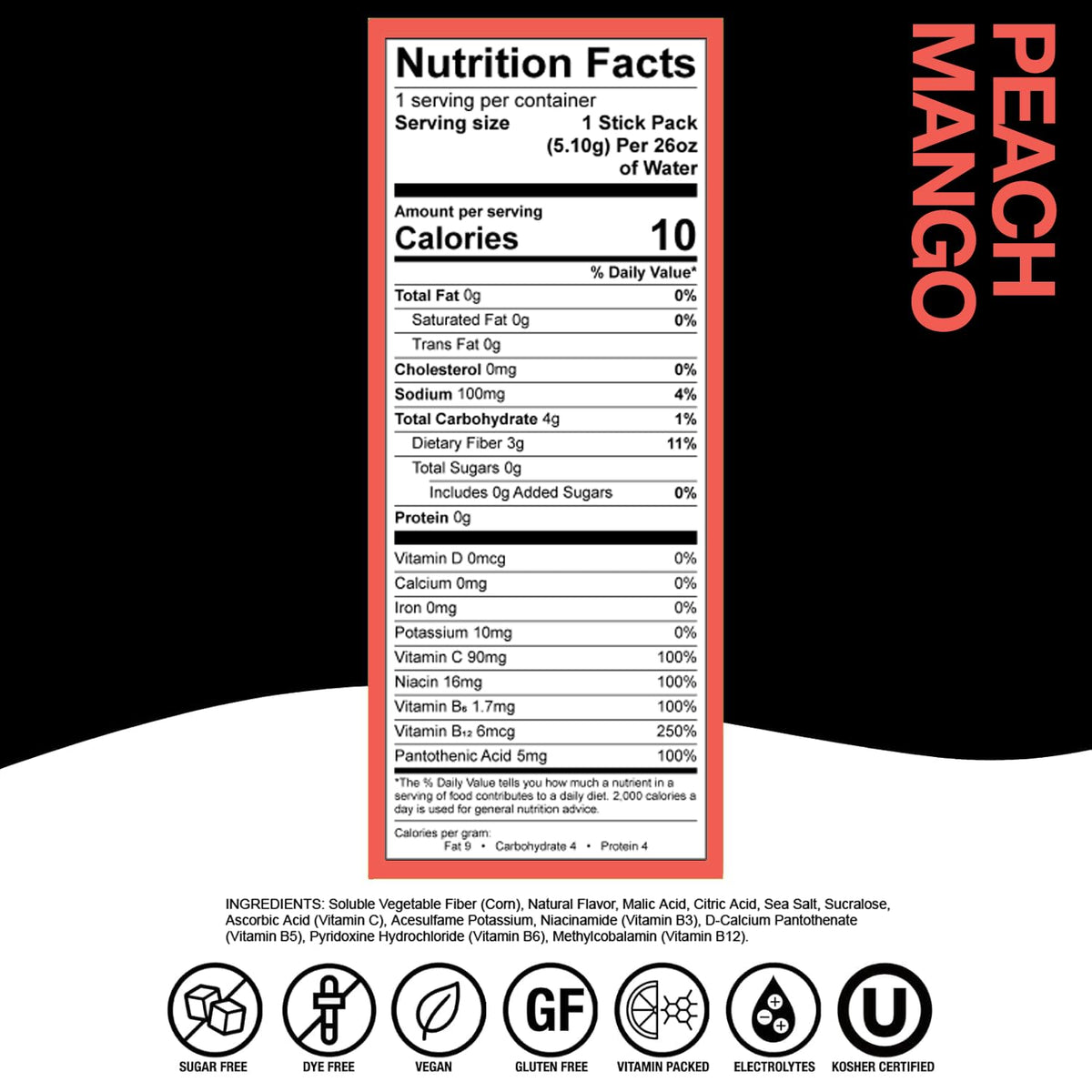 Devotion Nutrition HydroFLEX Peach Mango Water Flavoring Packets – Sugar-Free Vitamin Hydration (12-Pack)