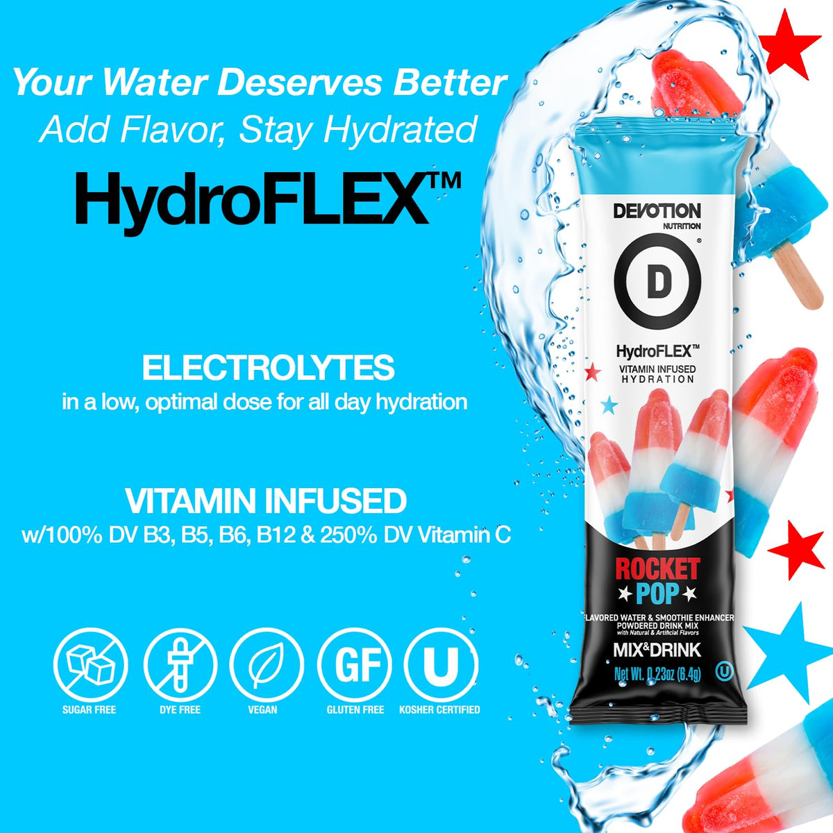 Devotion Nutrition HydroFLEX Rocket Pop – Sugar-Free Vitamin Hydration Packets (12 Count)