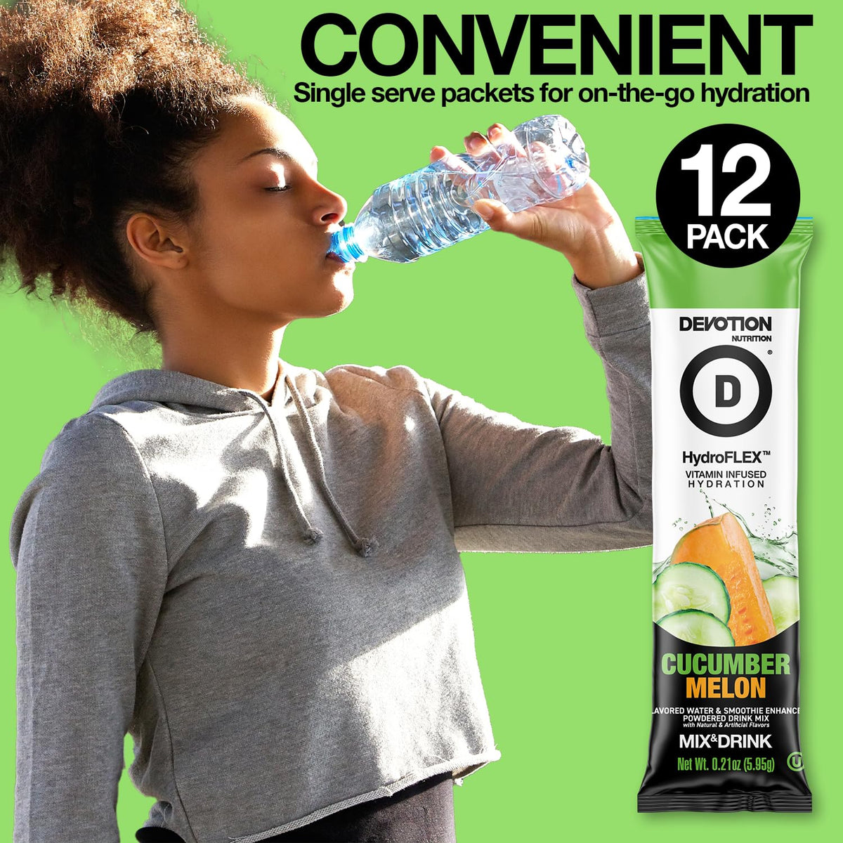 Devotion HydroFLEX Water Flavoring Packets – Cucumber Melon, Sugar-Free with Vitamins – 12-Pack