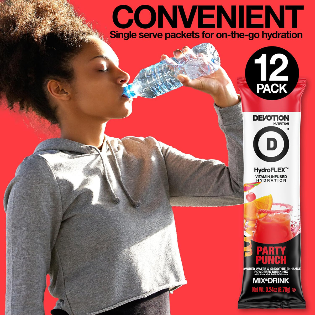 Devotion Nutrition HydroFLEX Water Flavoring Packets – Sugar-Free Hydration with Vitamins & Electrolytes (Party Punch) 12-Pack