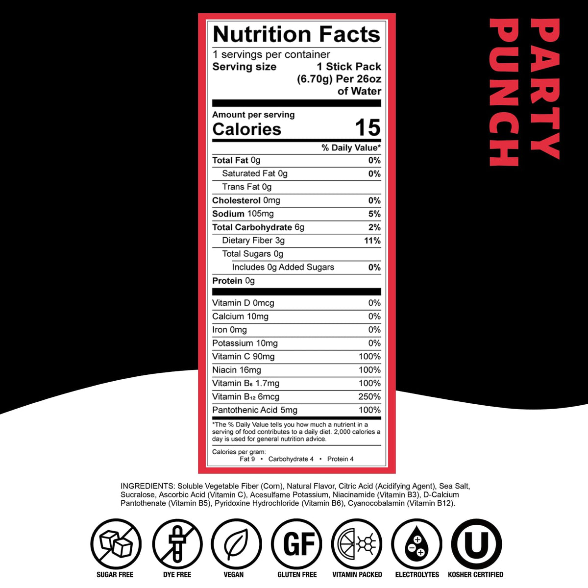 Devotion Nutrition HydroFLEX Water Flavoring Packets – Sugar-Free Hydration with Vitamins & Electrolytes (Party Punch) 12-Pack