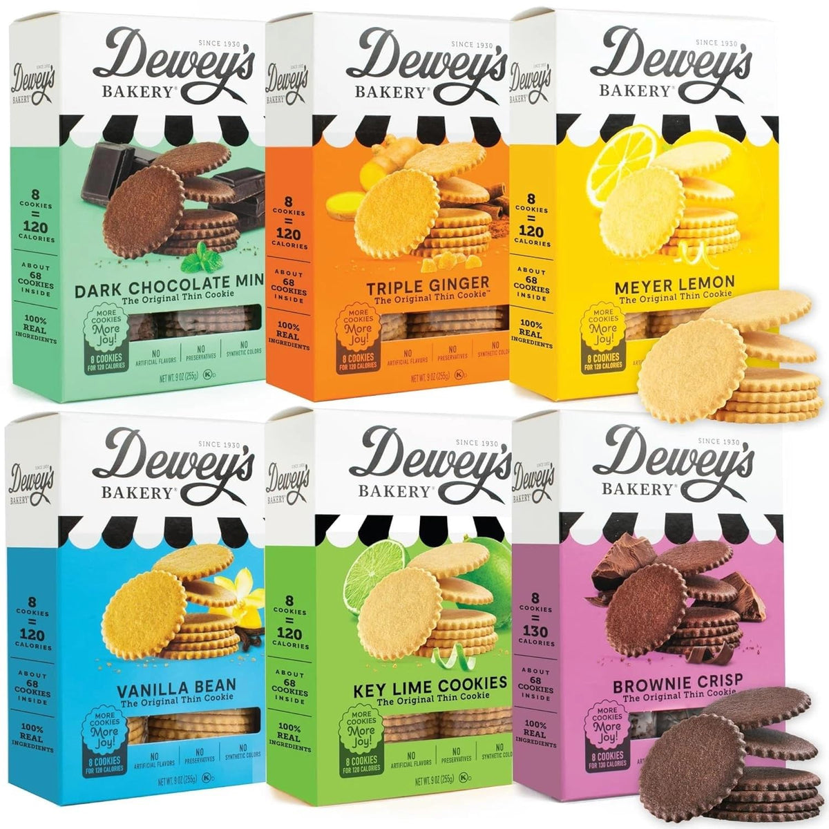 Dewey's Bakery Complete Cookie Collection — Meyer Lemon, Triple Ginger, Vanilla Bean & More | 9 oz Boxes (Pack of 6)
