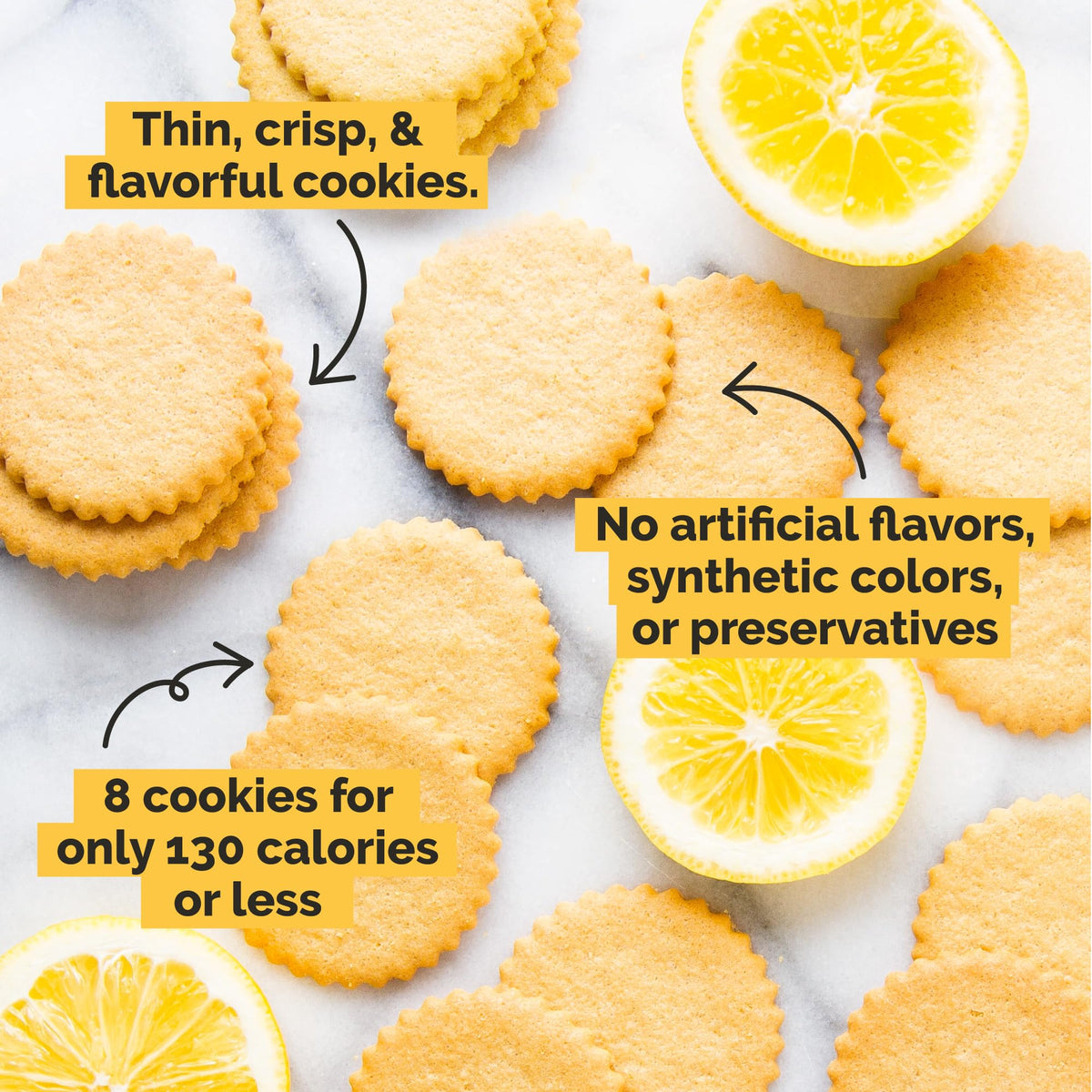 Dewey's Bakery Meyer Lemon Moravian Style Cookie Thins – Real Ingredients, Low Calorie Snack, Pack of 3 (9oz)