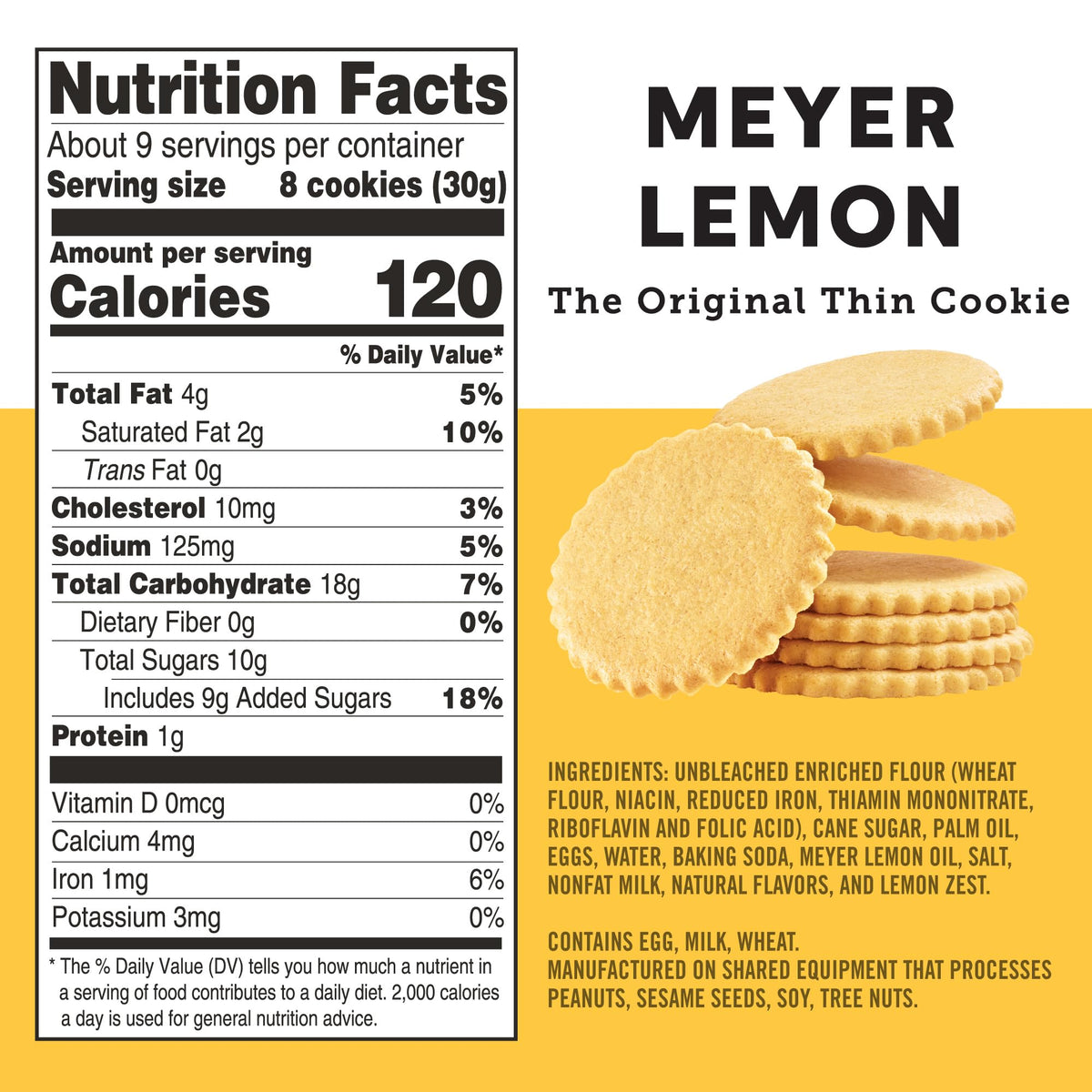 Dewey's Bakery Meyer Lemon Moravian Style Cookie Thins – Real Ingredients, Low Calorie Snack, Pack of 3 (9oz)