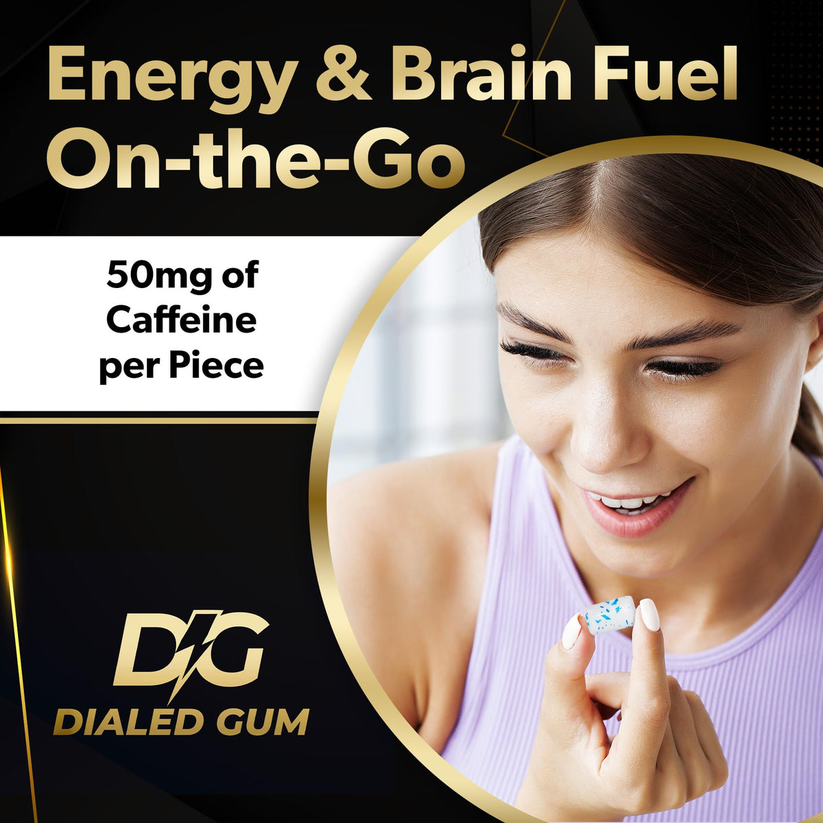 Dialed Energy Gum (64pc) – 50mg Natural Caffeine, Sugar Free with L-Theanine & Taurine | Cool Mint