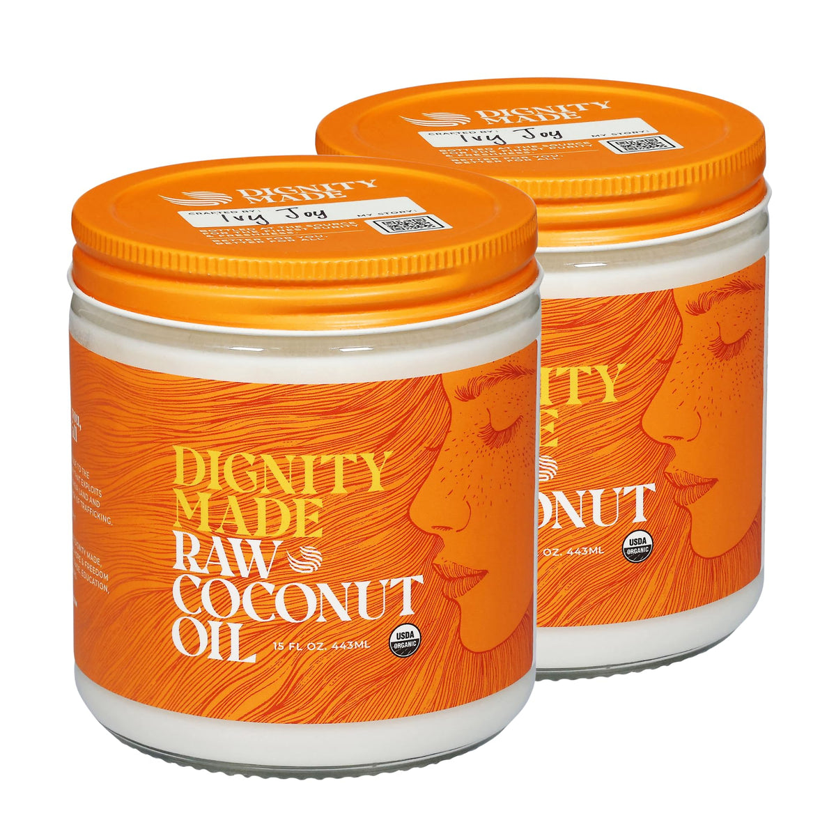 Dignity Coconuts Raw Organic Coconut Oil – Virgin, Centrifuge-Extracted, Fair Trade 2-pack 15 oz