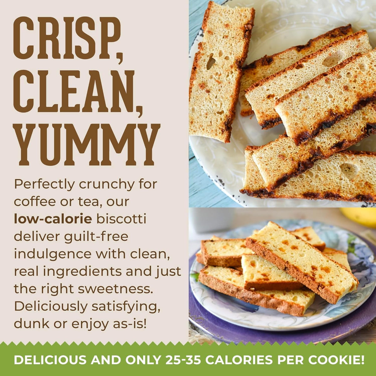 DIJAS Natural Foods Fat Free Biscotti Cookie – Individually Wrapped, Preservative-Free, Low Calorie Snack (Chocolate Cherry)
