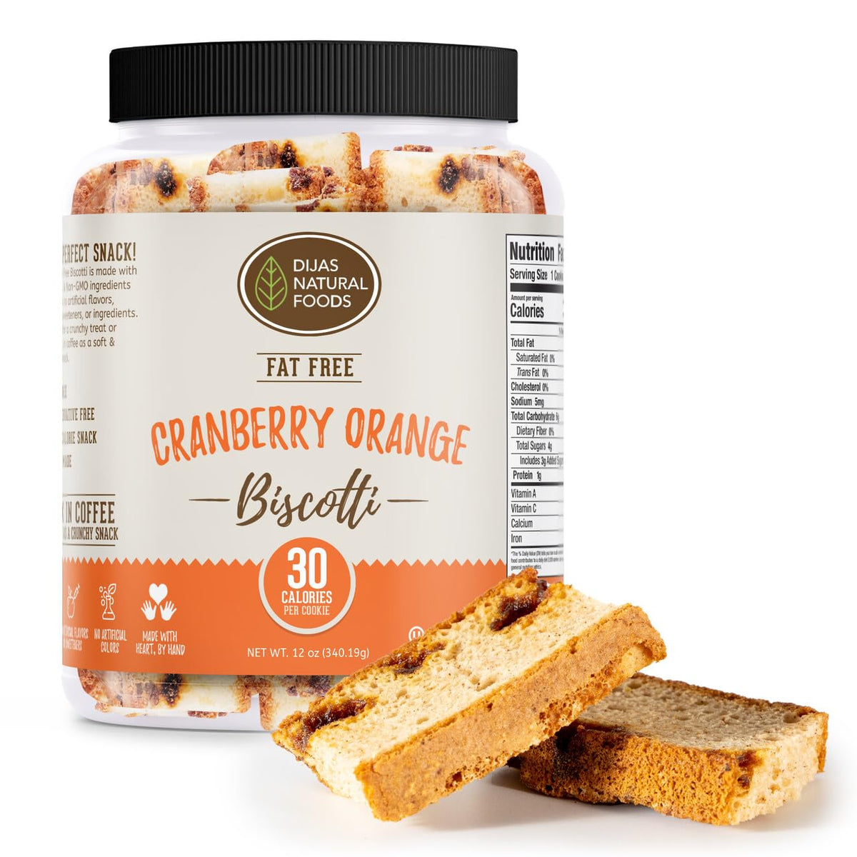 Dijas Natural Food Cranberry Orange Biscotti – Preservative-Free, 35 Calorie Snack