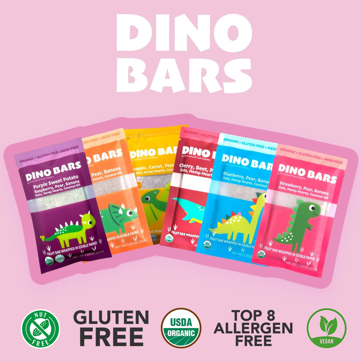 Dino Bars | Organic Fruit Bars for Kids – 12-Flavor Pack with Edible Paper