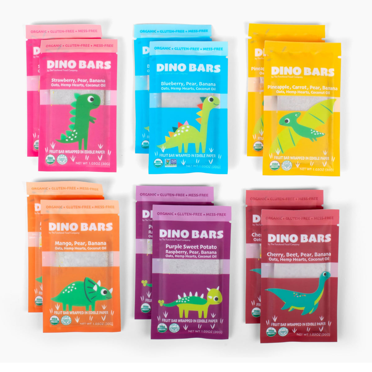 Dino Bars | Organic Fruit Bars for Kids – 12-Flavor Pack with Edible Paper
