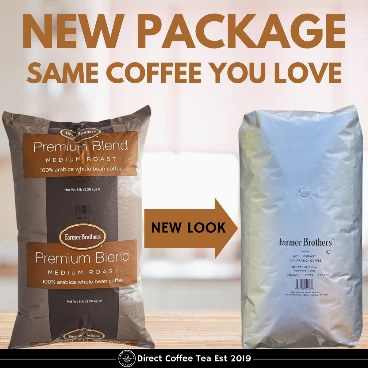 Farmer Bros Premium Blend 100% Arabica Whole Bean Coffee – 5 lb, Medium Roast