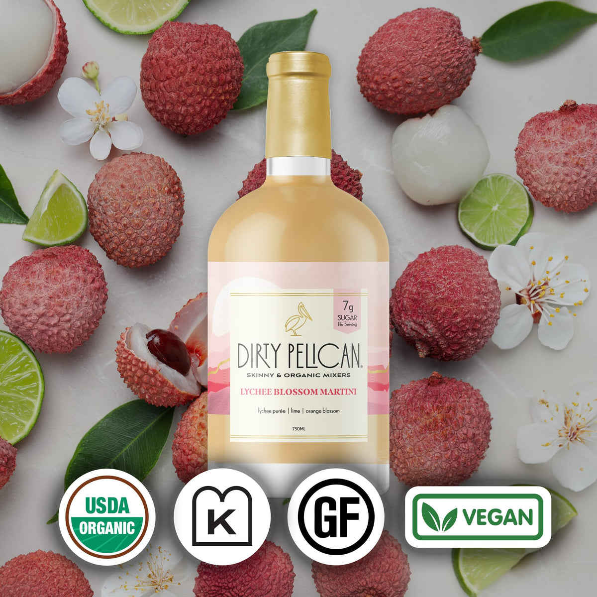 Dirty Pelican Lychee Blossom Martini Mixer – Organic, Skinny, Low-Calorie Cocktail Mixer 750ml