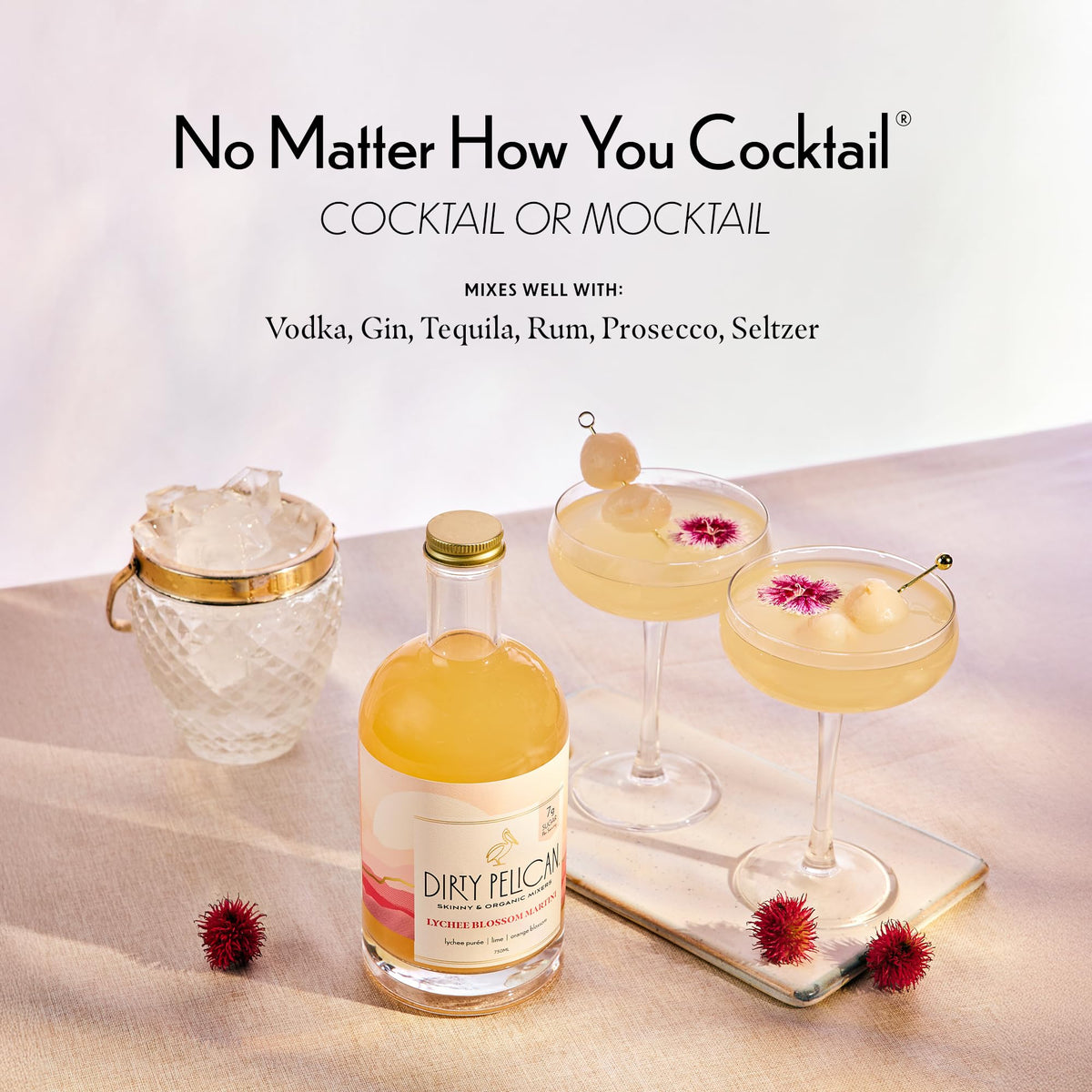 Dirty Pelican Lychee Blossom Martini Mixer – Organic, Skinny, Low-Calorie Cocktail Mixer 750ml