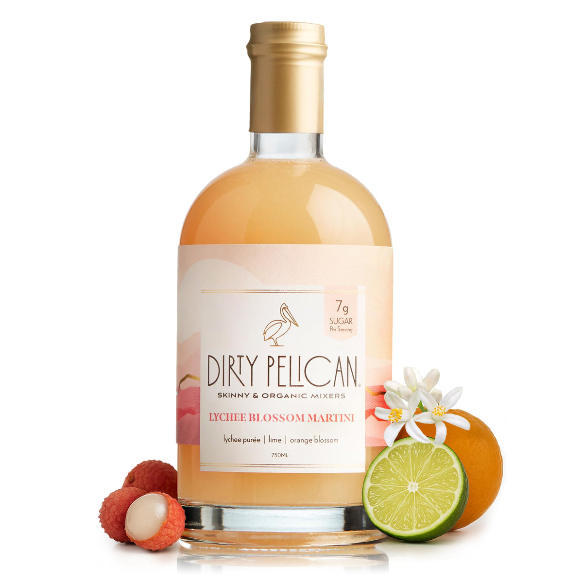 Dirty Pelican Lychee Blossom Martini Mixer – Organic, Skinny, Low-Calorie Cocktail Mixer 750ml