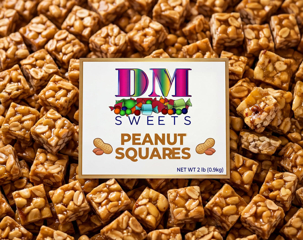 DM Sweets Old-Fashioned Peanut Squares – 2 lb Resealable Bag | Crunchy Roasted Peanut Brittle Candy